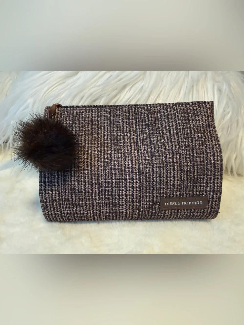 Merle Norman Cosmetic Zippered Bag With Pom